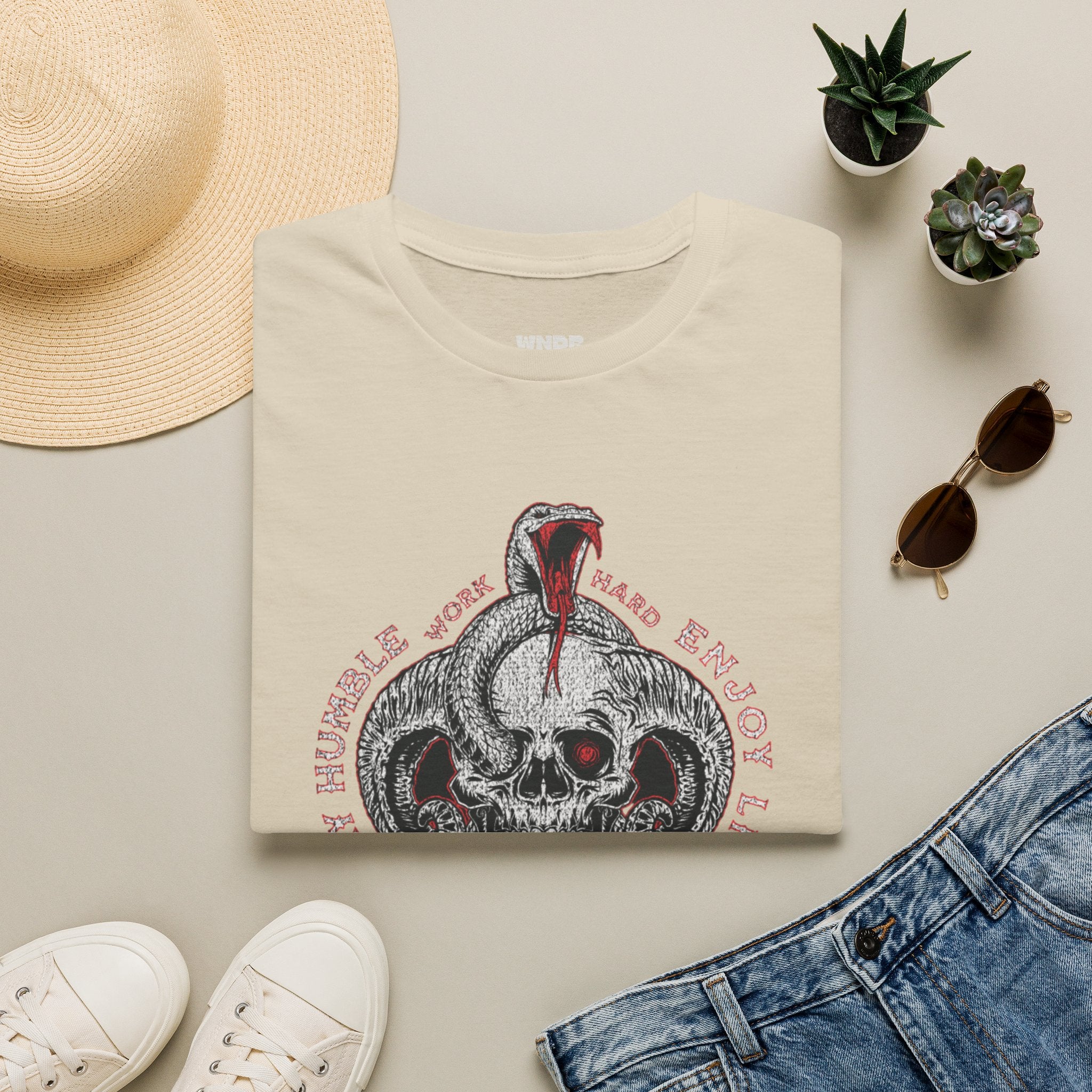 Skull and Cobra Illustration T-Shirt | Rose Accents, Vintage Tattoo Style