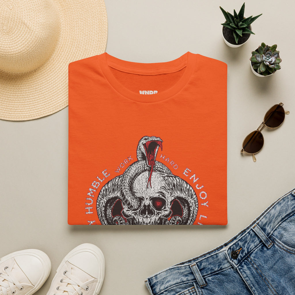 Skull and Cobra Illustration T-Shirt | Rose Accents, Vintage Tattoo Style