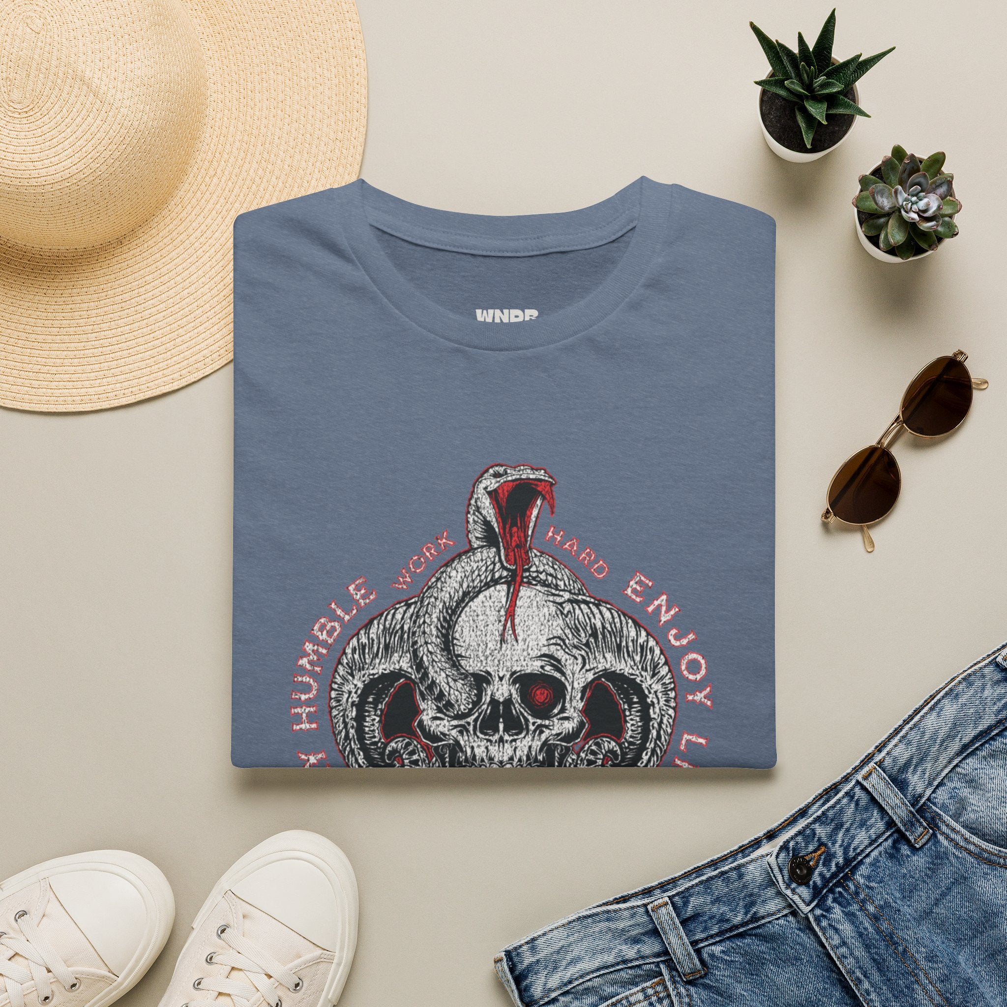 Skull and Cobra Illustration T-Shirt | Rose Accents, Vintage Tattoo Style