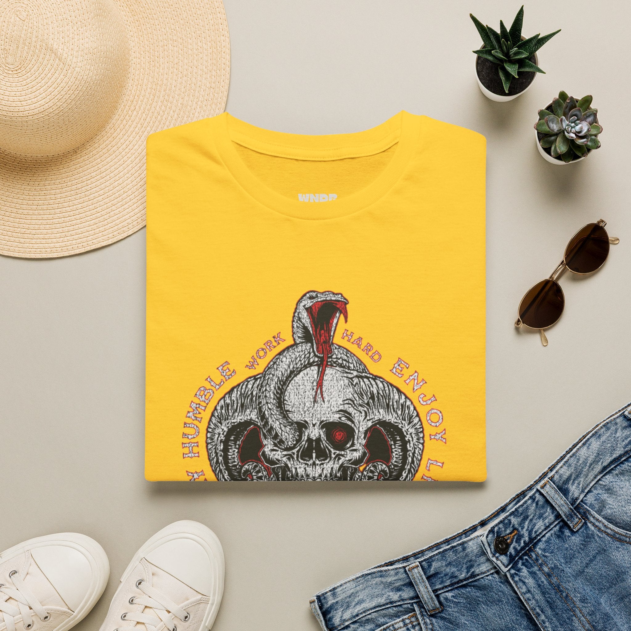 Skull and Cobra Illustration T-Shirt | Rose Accents, Vintage Tattoo Style