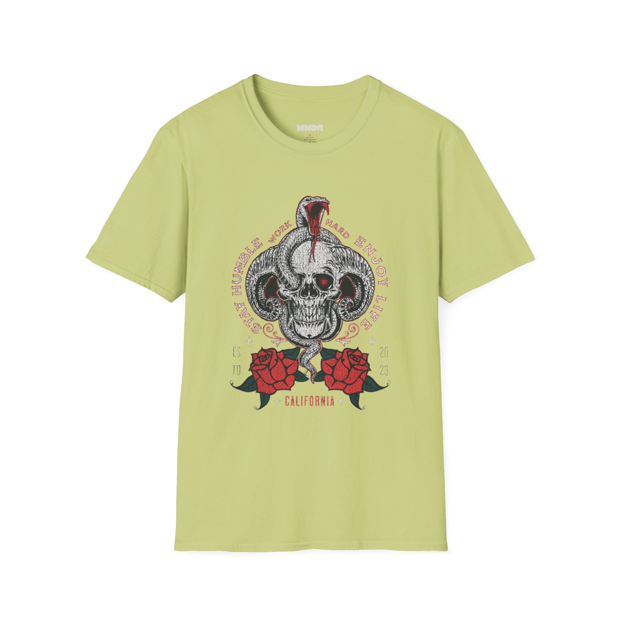 Skull and Cobra Illustration T-Shirt | Rose Accents, Vintage Tattoo Style