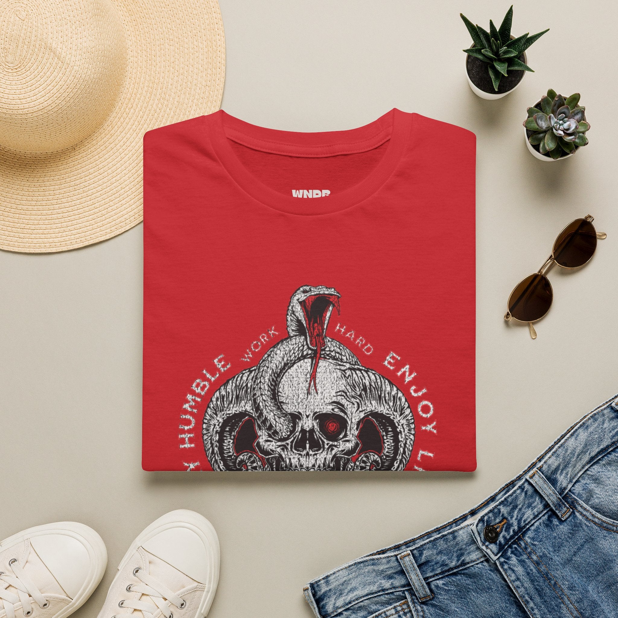 Skull and Cobra Illustration T-Shirt | Rose Accents, Vintage Tattoo Style