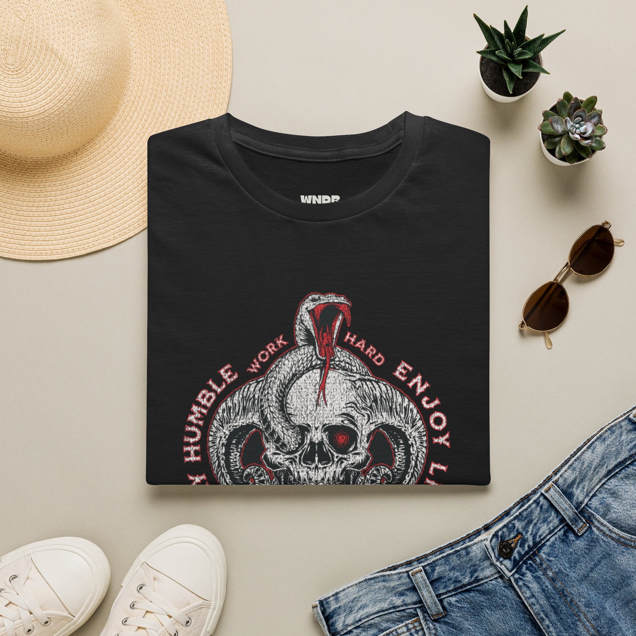 Skull and Cobra Illustration T-Shirt | Rose Accents, Vintage Tattoo Style