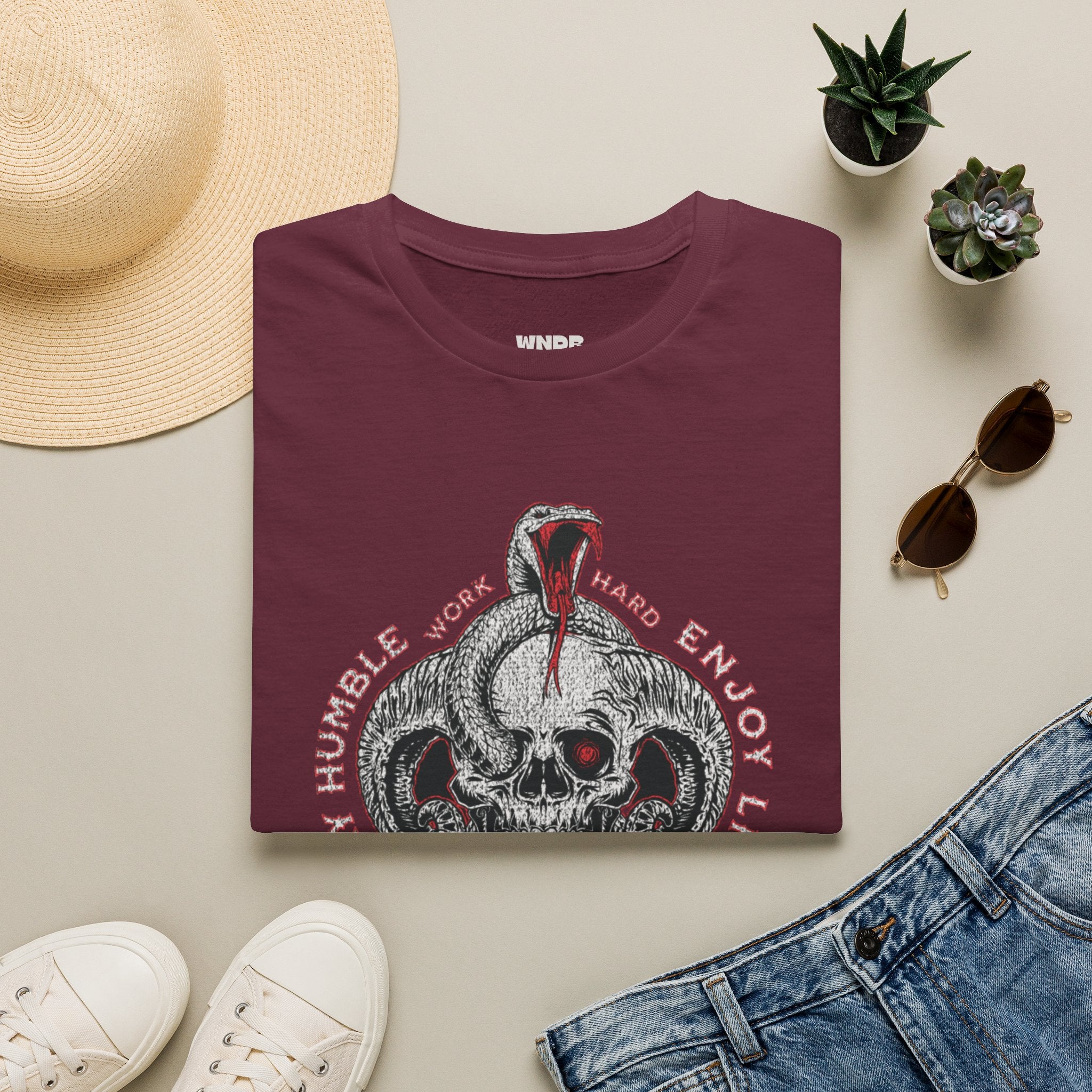 Skull and Cobra Illustration T-Shirt | Rose Accents, Vintage Tattoo Style