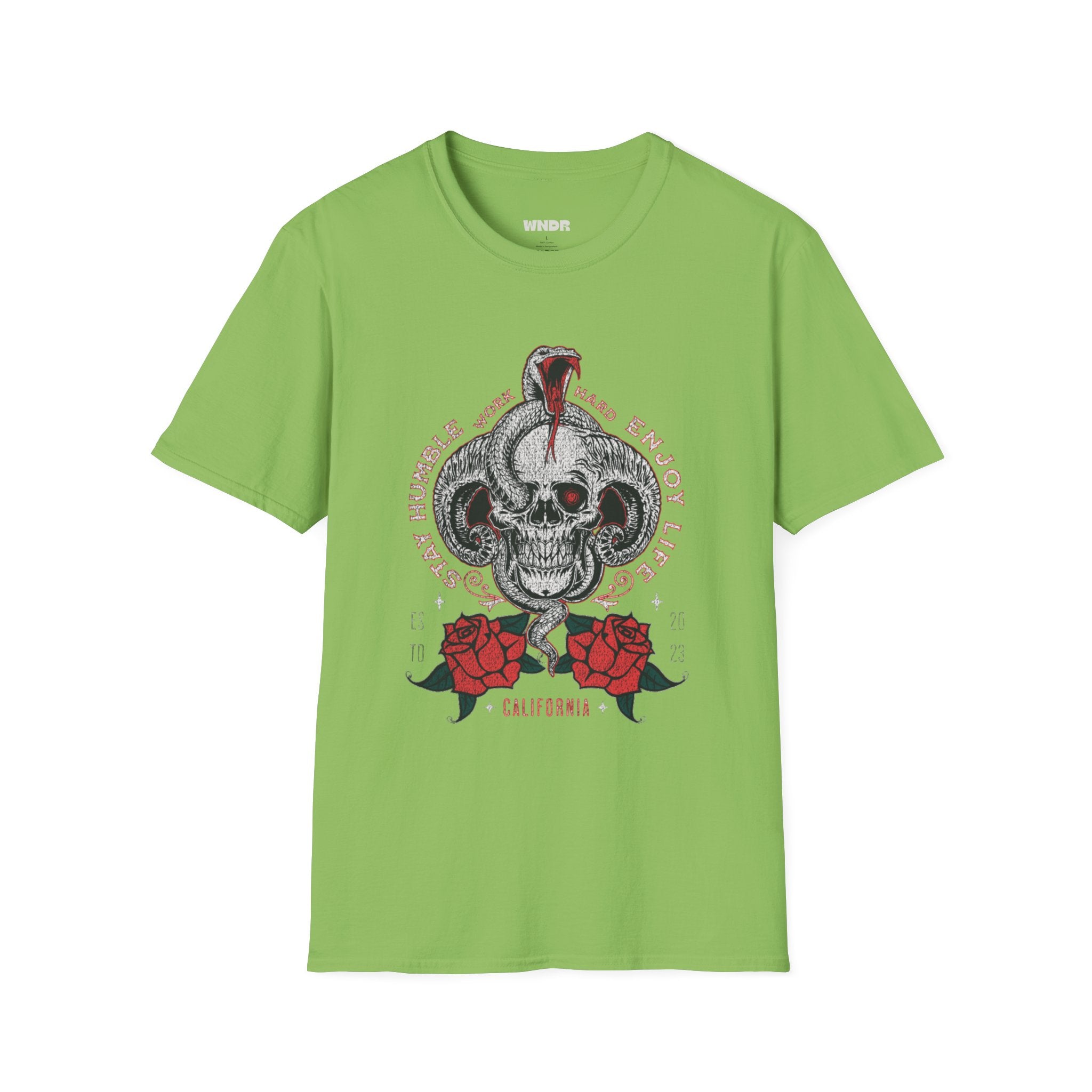 Skull and Cobra Illustration T-Shirt | Rose Accents, Vintage Tattoo Style