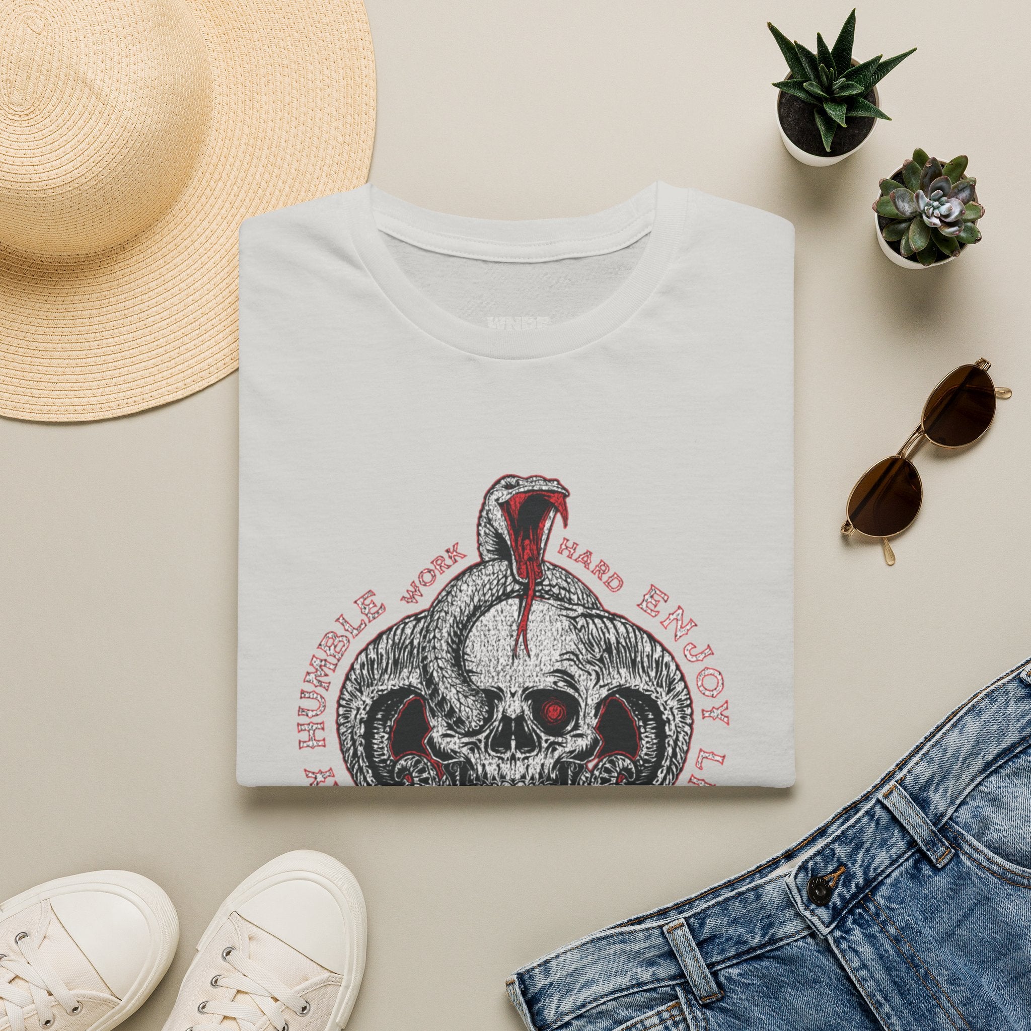 Skull and Cobra Illustration T-Shirt | Rose Accents, Vintage Tattoo Style