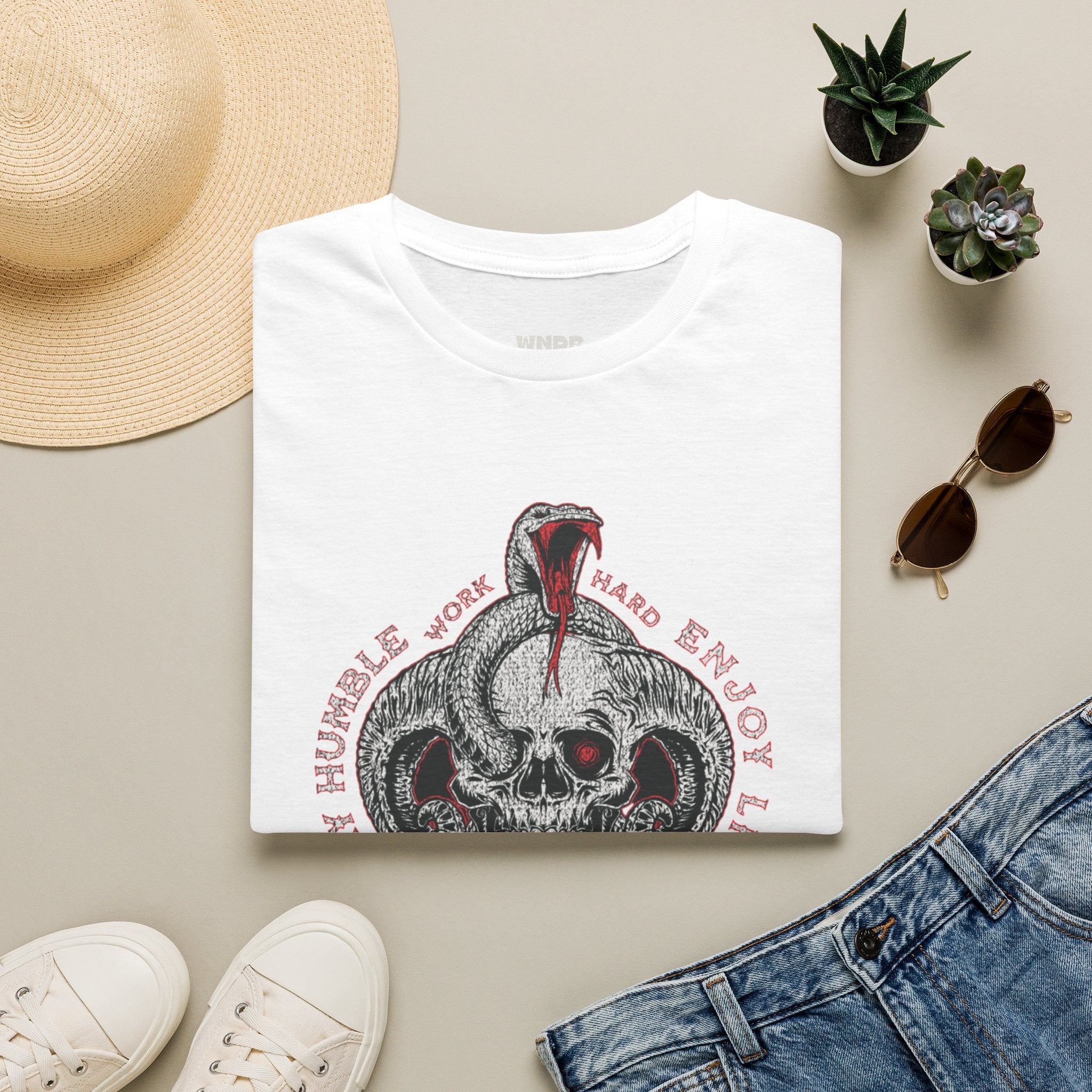 Skull and Cobra Illustration T-Shirt | Rose Accents, Vintage Tattoo Style