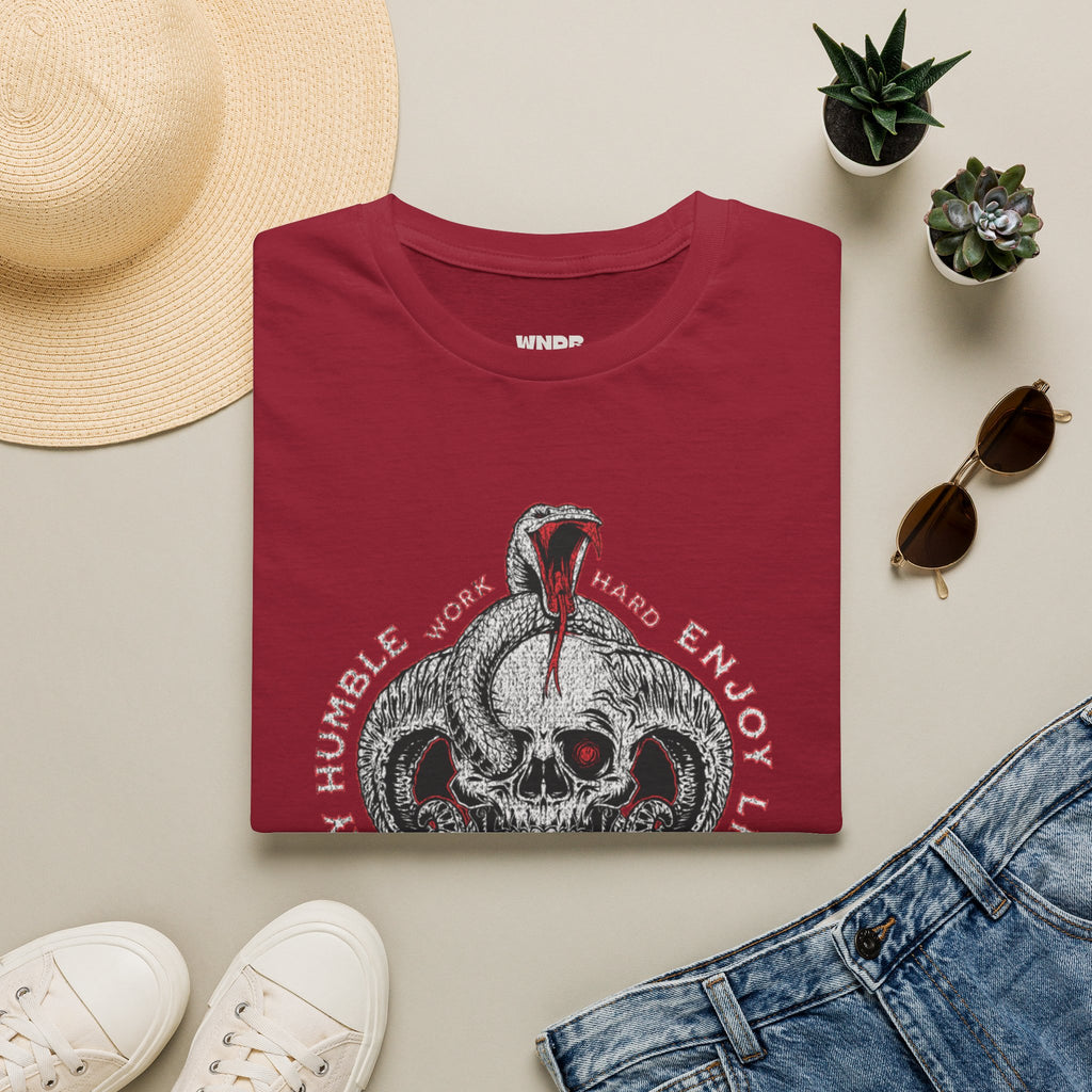 Skull and Cobra Illustration T-Shirt | Rose Accents, Vintage Tattoo Style