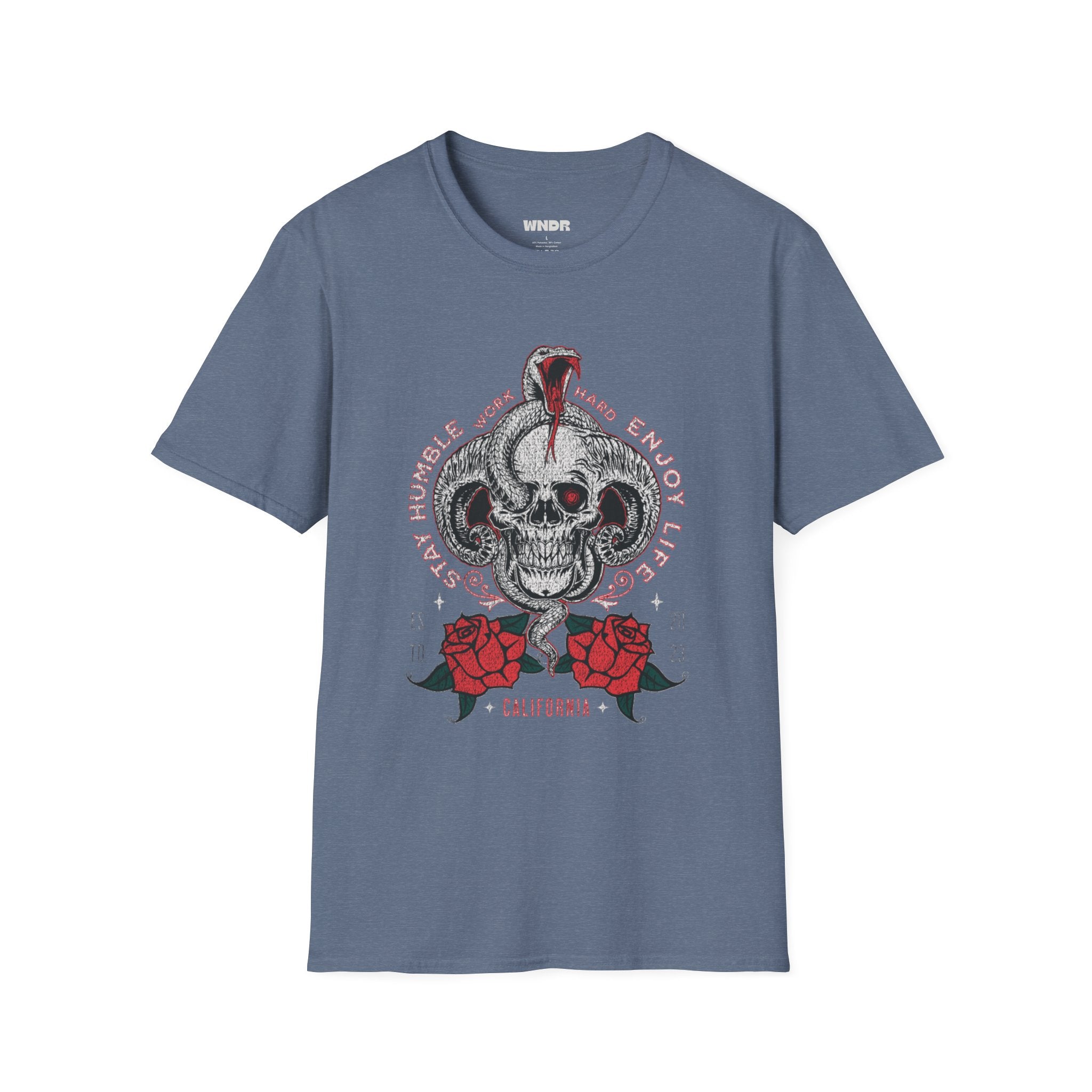 Skull and Cobra Illustration T-Shirt | Rose Accents, Vintage Tattoo Style