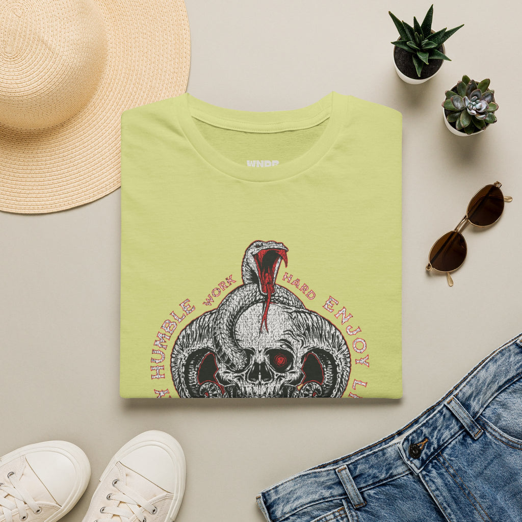 Skull and Cobra Illustration T-Shirt | Rose Accents, Vintage Tattoo Style