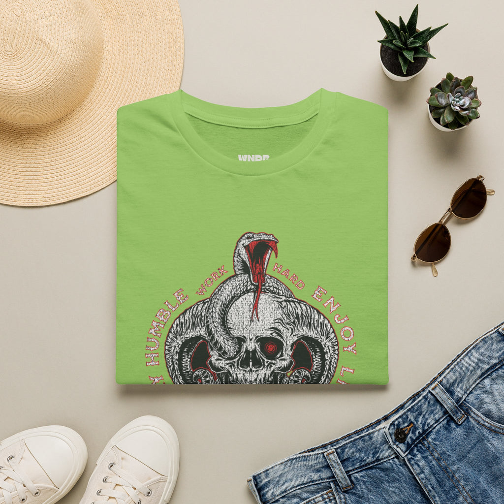 Skull and Cobra Illustration T-Shirt | Rose Accents, Vintage Tattoo Style