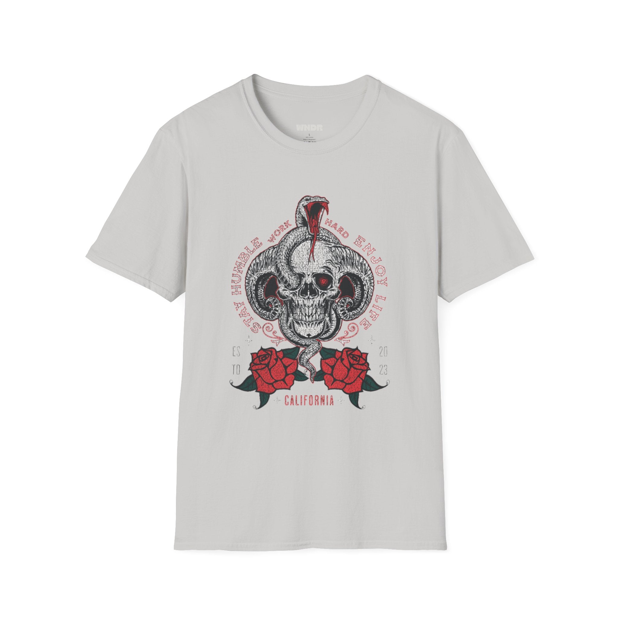 Skull and Cobra Illustration T-Shirt | Rose Accents, Vintage Tattoo Style