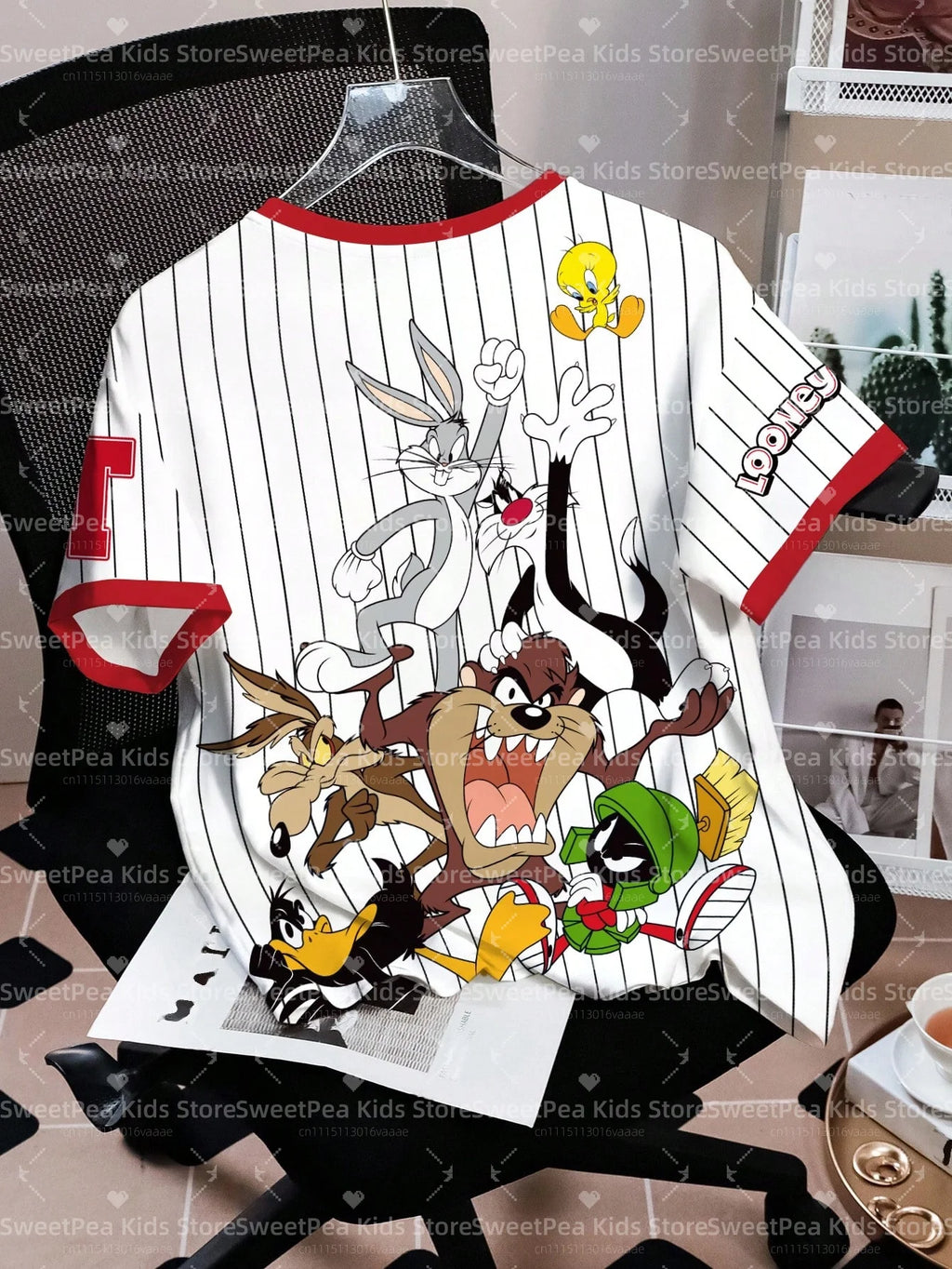 LOONEY TUNES Minimalist Casual Cartoon Design Pattern Print Summer Kids' T-shirt Round Neck Short Sleeve Pullover Loose T-shirt