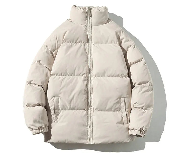 Streetwear Harajuku Warm Men's Winter Coat Solid Color Casual Parka Stand Collar Fashion Oversize Women's Winter Jacket