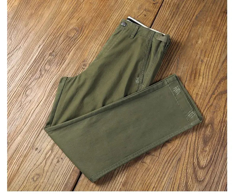 Men's Casual Cotton Pants Autumn Winter Loose Straight Leg High Elastici Bussiness Mid Waist American Retro Workwear Trousers