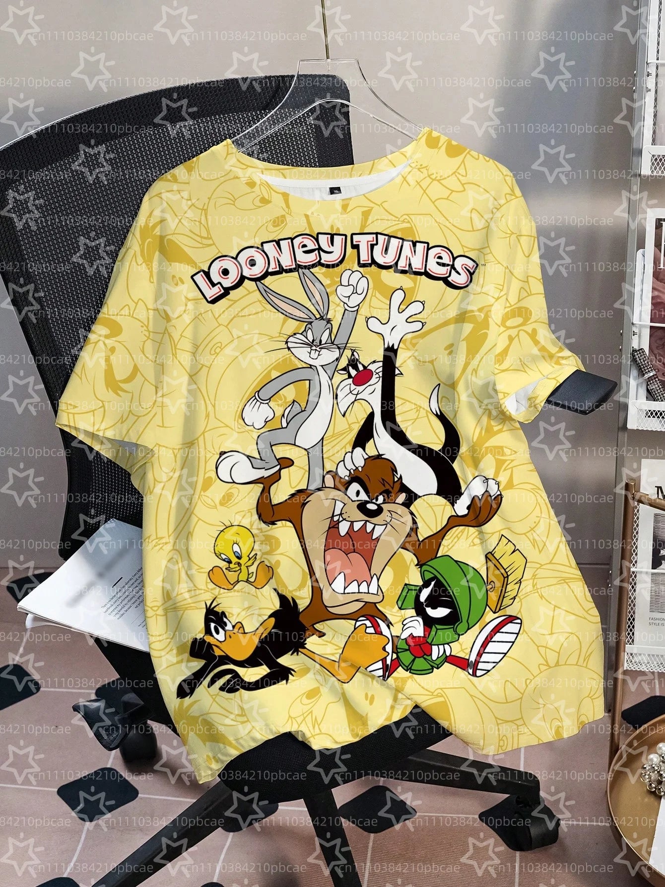 LOONEY TUNES Cartoon Design Pattern Printed Loose Short Sleeve T-shirts Children's Summer Casual Sports Fashion Round Neck Tops