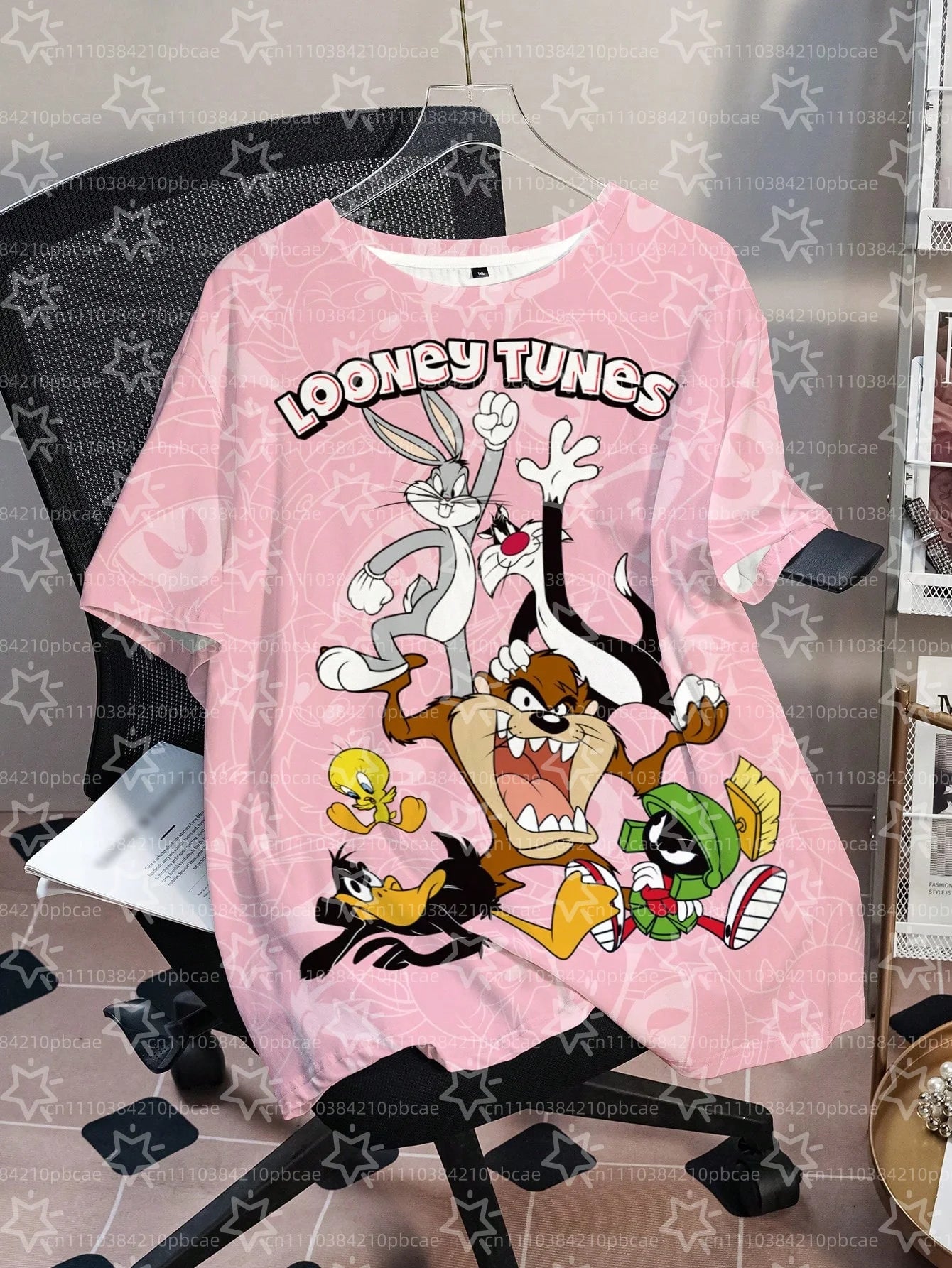 LOONEY TUNES Cartoon Design Pattern Printed Loose Short Sleeve T-shirts Children's Summer Casual Sports Fashion Round Neck Tops
