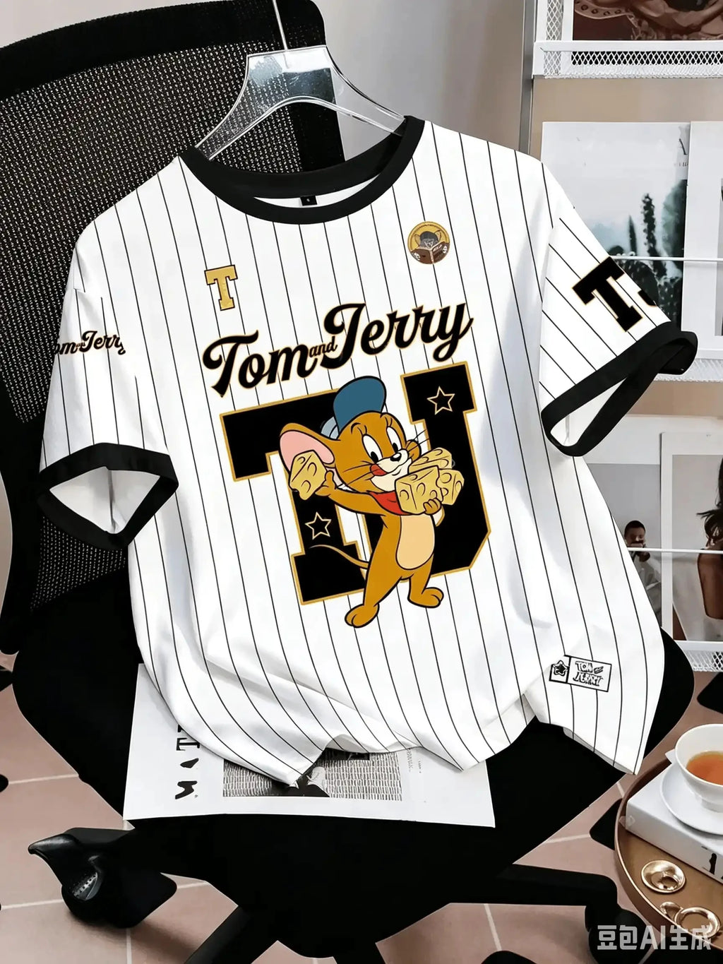 TOM & JERRY Minimalist Casual Cartoon Design Pattern Printed Summer T-shirt Round Neck Short Sleeve Pullover FamilyMatching