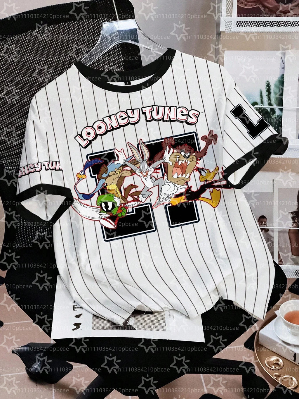 LOONEY TUNES Cartoon Design Pattern Printed Loose Short Sleeve T-shirts Children's Summer Casual Sports Fashion Round Neck Tops