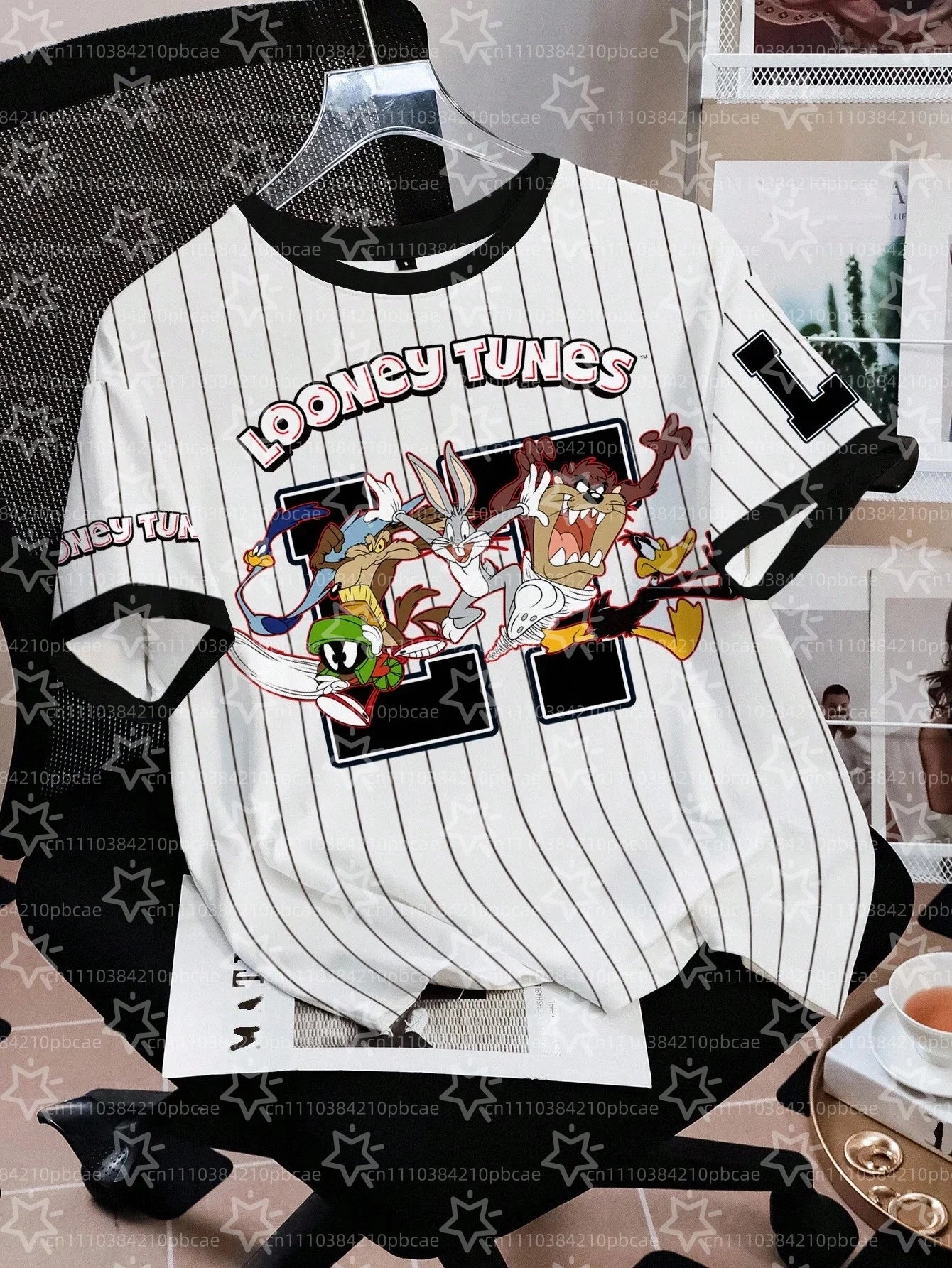 LOONEY TUNES Cartoon Design Pattern Printed Loose Short Sleeve T-shirts Children's Summer Casual Sports Fashion Round Neck Tops