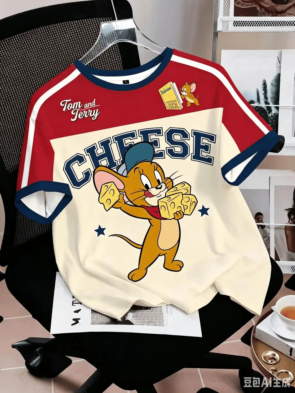 TOM & JERRY Minimalist Casual Cartoon Design Pattern Printed Summer T-shirt Round Neck Short Sleeve Pullover FamilyMatching