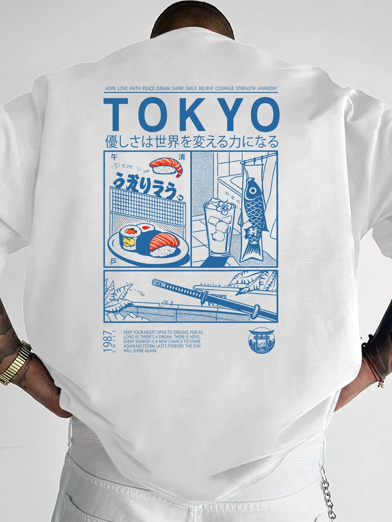 Tokyo Sushi Street Food Comic Print on Premium Soft 100% Cotton Mens T Shirt Perfect for Summer Casual Urban Street Style