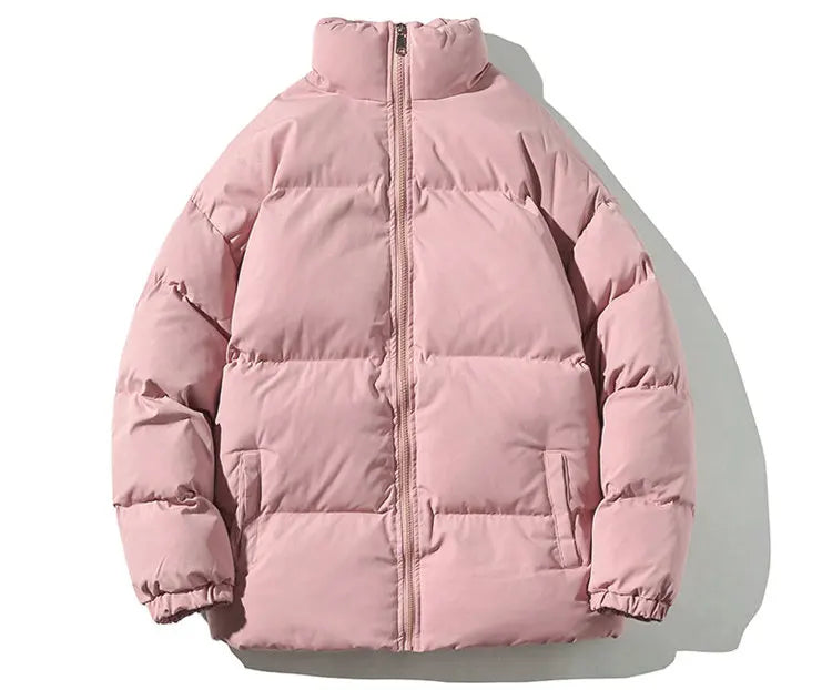 Streetwear Harajuku Warm Men's Winter Coat Solid Color Casual Parka Stand Collar Fashion Oversize Women's Winter Jacket