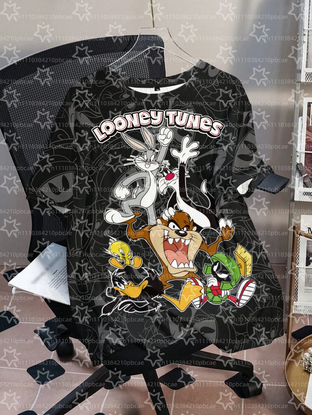 LOONEY TUNES Cartoon Design Pattern Printed Loose Short Sleeve T-shirts Children's Summer Casual Sports Fashion Round Neck Tops