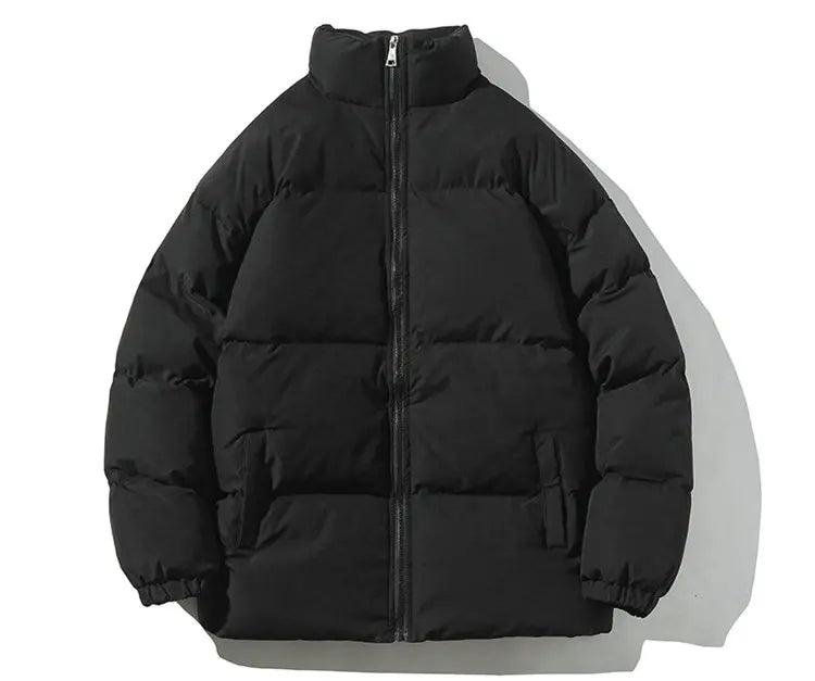 Streetwear Harajuku Warm Men's Winter Coat Solid Color Casual Parka Stand Collar Fashion Oversize Women's Winter Jacket
