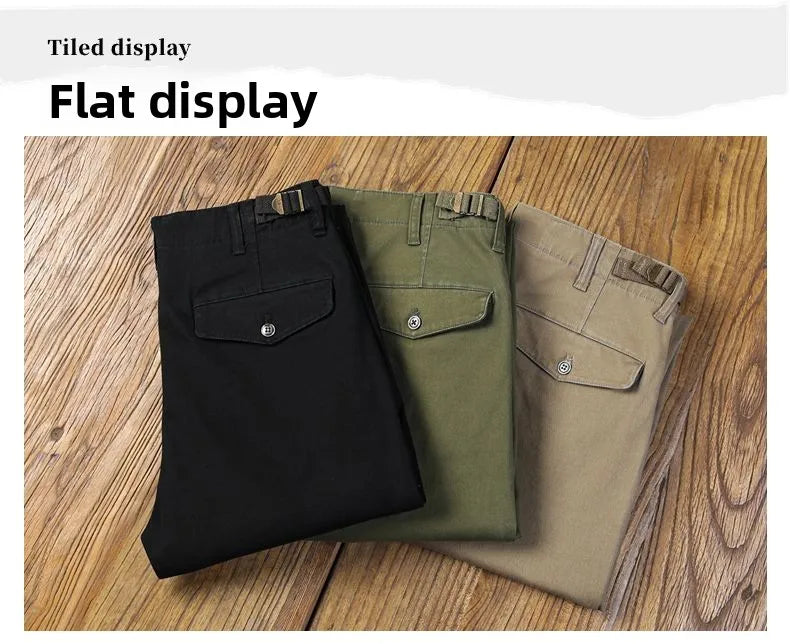 Men's Casual Cotton Pants Autumn Winter Loose Straight Leg High Elastici Bussiness Mid Waist American Retro Workwear Trousers