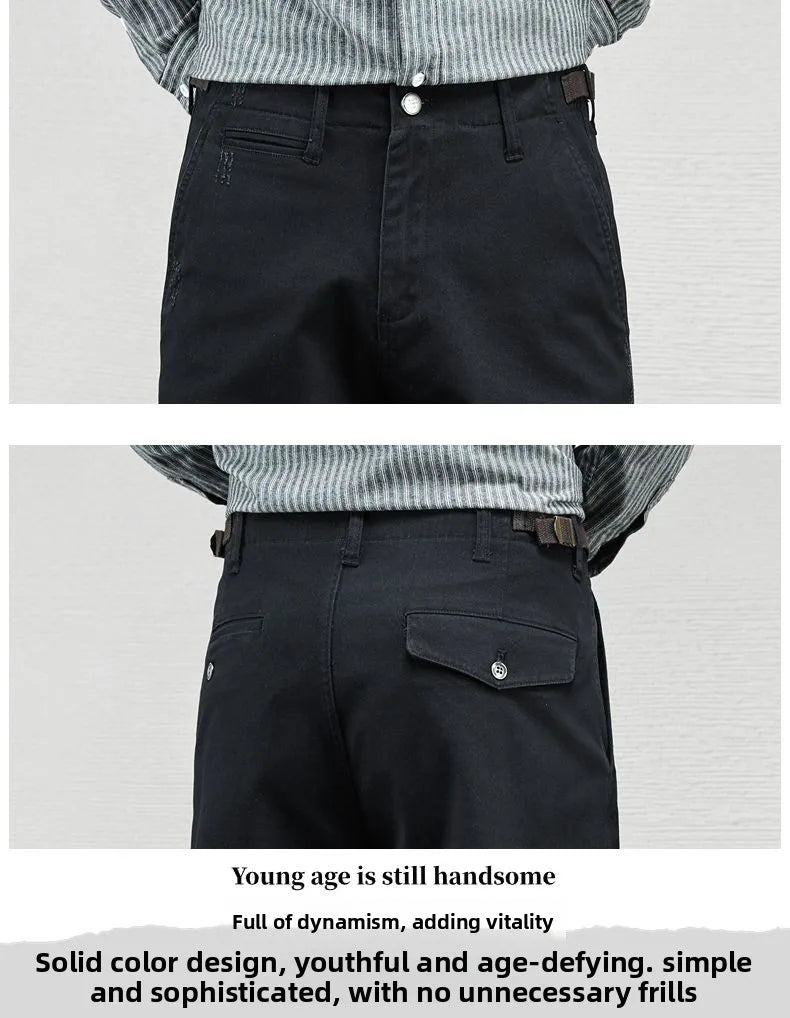 Men's Casual Cotton Pants Autumn Winter Loose Straight Leg High Elastici Bussiness Mid Waist American Retro Workwear Trousers