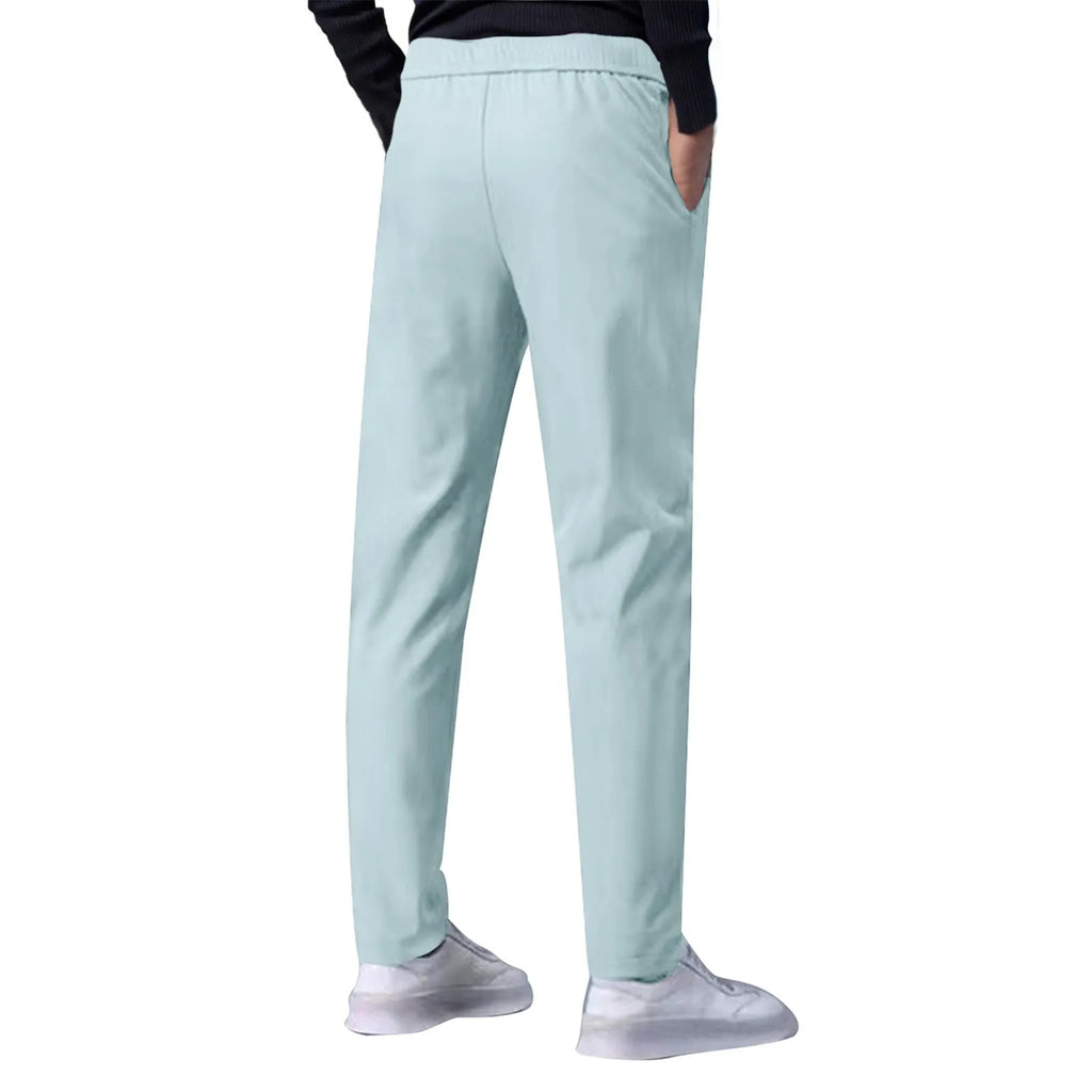 Men Fast Dry Stretch Pants Ice Silk Trousers Solid Color Mid-Waist Loose Breathable Straight-Leg Casual Pants Thin Sports Pants