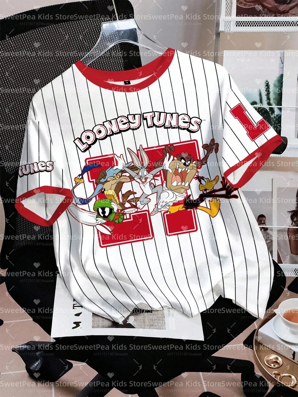 LOONEY TUNES Minimalist Casual Cartoon Design Pattern Print Summer Kids' T-shirt Round Neck Short Sleeve Pullover Loose T-shirt