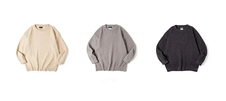 Maden Casual Chenille Round Neck Sweater for Men Warm Skin-friendly Beige Knitwear Autumn Winter Basic Solid Color Soft Sweater