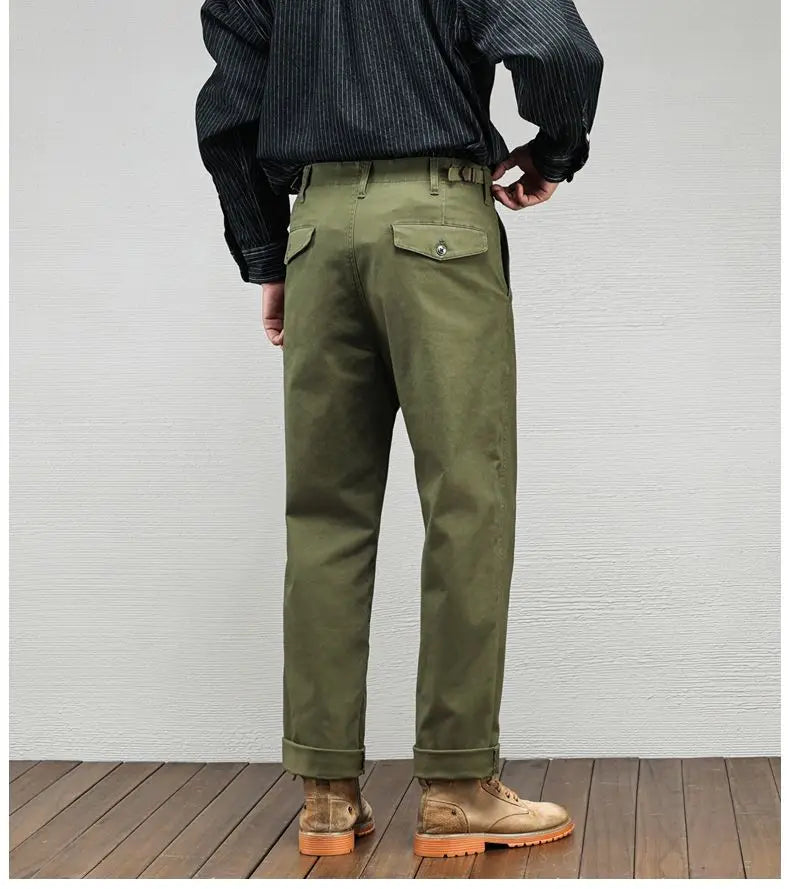 Men's Casual Cotton Pants Autumn Winter Loose Straight Leg High Elastici Bussiness Mid Waist American Retro Workwear Trousers