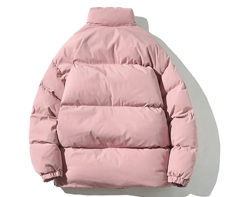 Streetwear Harajuku Warm Men's Winter Coat Solid Color Casual Parka Stand Collar Fashion Oversize Women's Winter Jacket