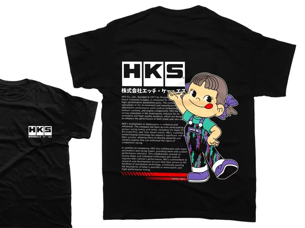 HKS T-Shirt Car Enthusiasts Drifting Drag JDM Men's and Women's Same Round Neck Cotton T-shirt Motorcycle Street T-shirt