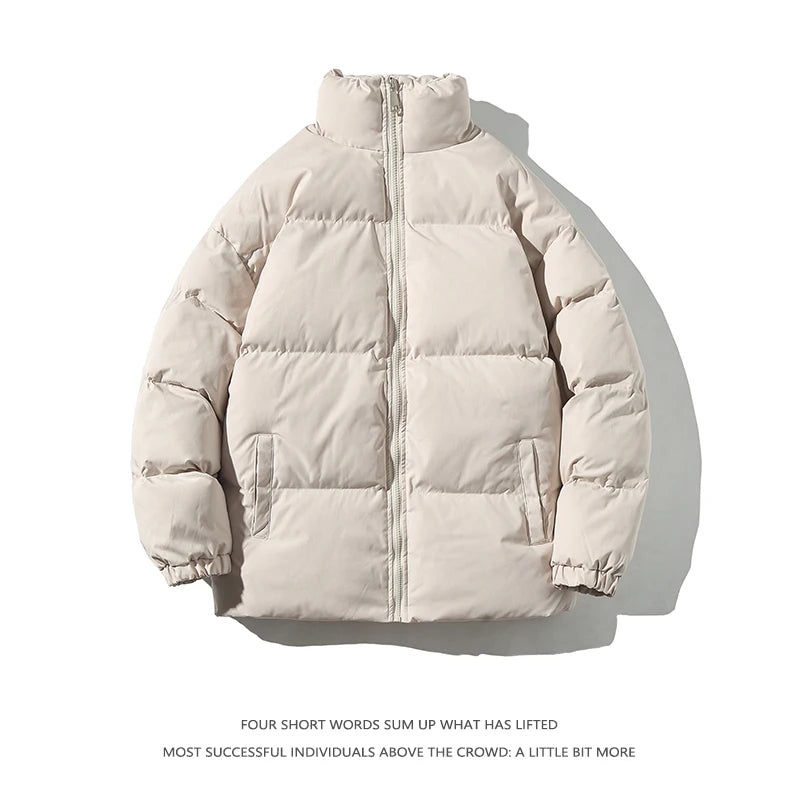 Streetwear Harajuku Warm Men's Winter Coat Solid Color Casual Parka Stand Collar Fashion Oversize Women's Winter Jacket
