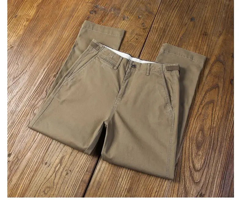 Men's Casual Cotton Pants Autumn Winter Loose Straight Leg High Elastici Bussiness Mid Waist American Retro Workwear Trousers