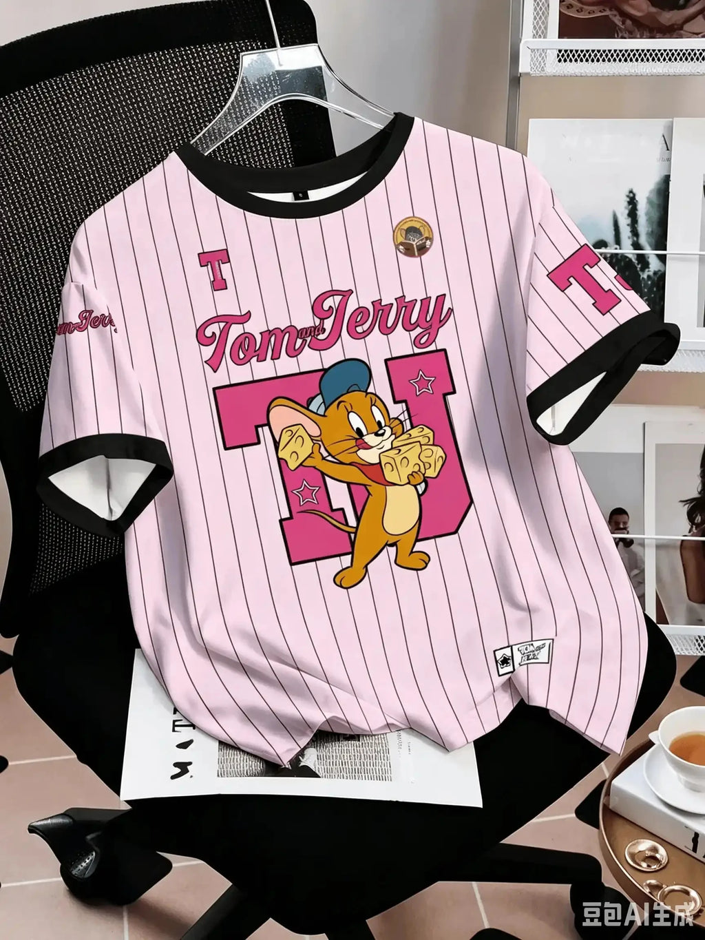 TOM & JERRY Minimalist Casual Cartoon Design Pattern Printed Summer T-shirt Round Neck Short Sleeve Pullover FamilyMatching