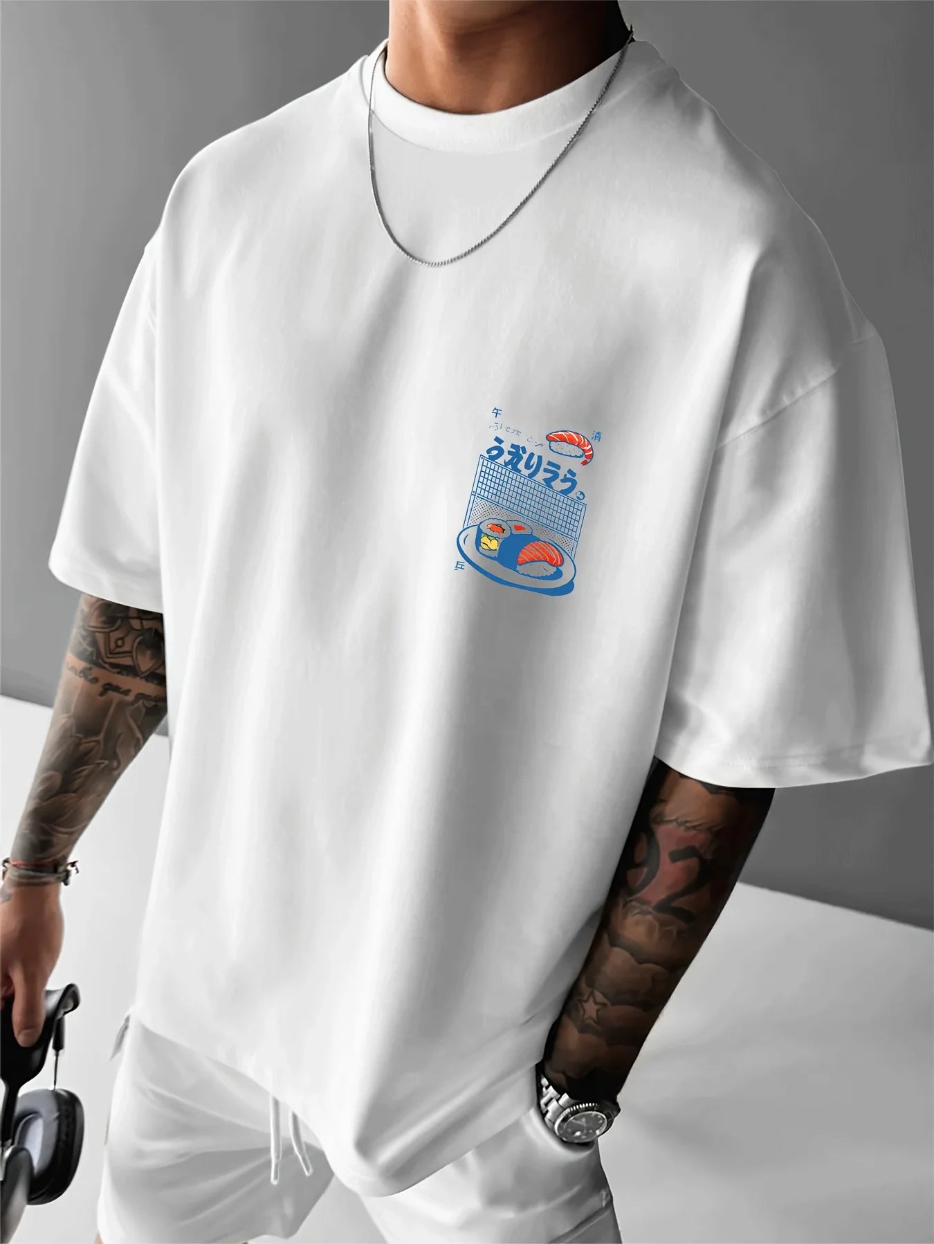 Tokyo Sushi Street Food Comic Print on Premium Soft 100% Cotton Mens T Shirt Perfect for Summer Casual Urban Street Style