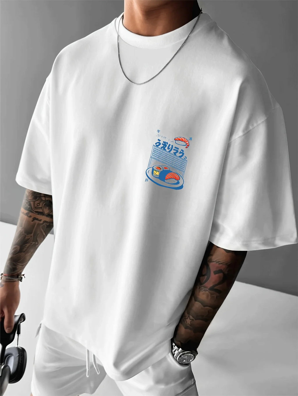 Tokyo Sushi Street Food Comic Print on Premium Soft 100% Cotton Mens T Shirt Perfect for Summer Casual Urban Street Style