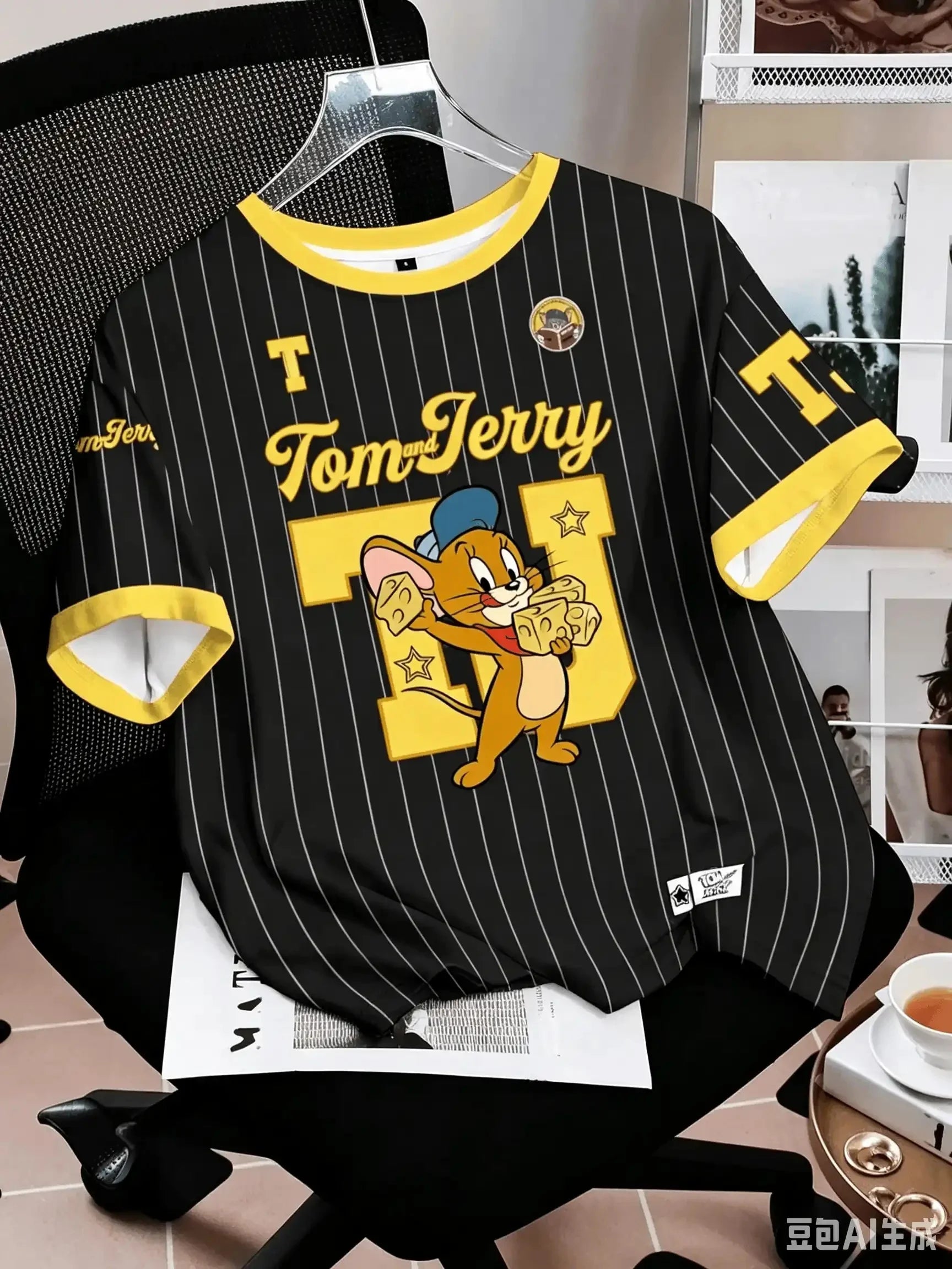 TOM & JERRY Minimalist Casual Cartoon Design Pattern Printed Summer T-shirt Round Neck Short Sleeve Pullover FamilyMatching