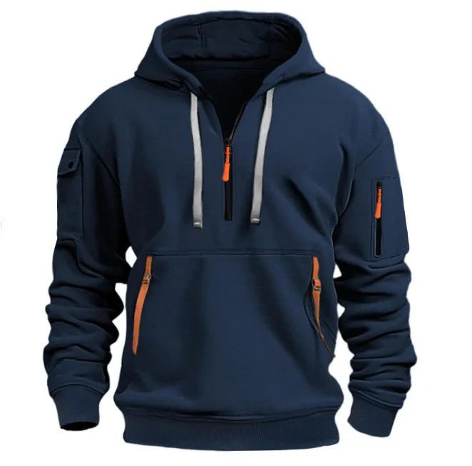 Men's Casual Sports Hoodie Spring Autumn Fashion Solid Color Long-Sleeved Pullover with Arm Pocket And Pull Rope plus Size