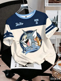 TOM & JERRY Minimalist Casual Cartoon Design Pattern Printed Summer T-shirt Round Neck Short Sleeve Pullover FamilyMatching