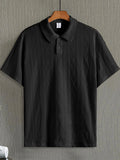Men's Beige Argyle Texture Short Sleeve Polo Shirt Summer Loose Smart Casual Top