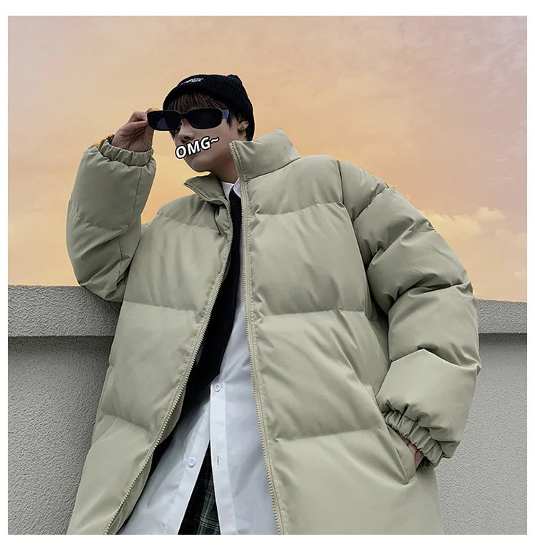 Streetwear Harajuku Warm Men's Winter Coat Solid Color Casual Parka Stand Collar Fashion Oversize Women's Winter Jacket