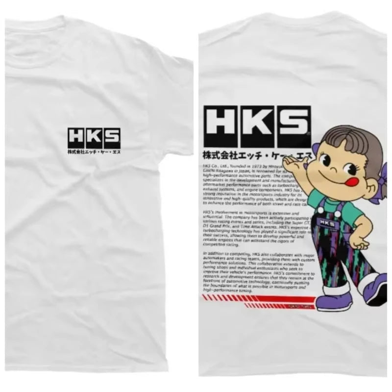 HKS T-Shirt Car Enthusiasts Drifting Drag JDM Men's and Women's Same Round Neck Cotton T-shirt Motorcycle Street T-shirt