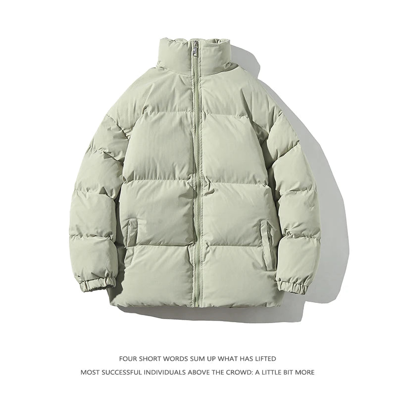 Streetwear Harajuku Warm Men's Winter Coat Solid Color Casual Parka Stand Collar Fashion Oversize Women's Winter Jacket