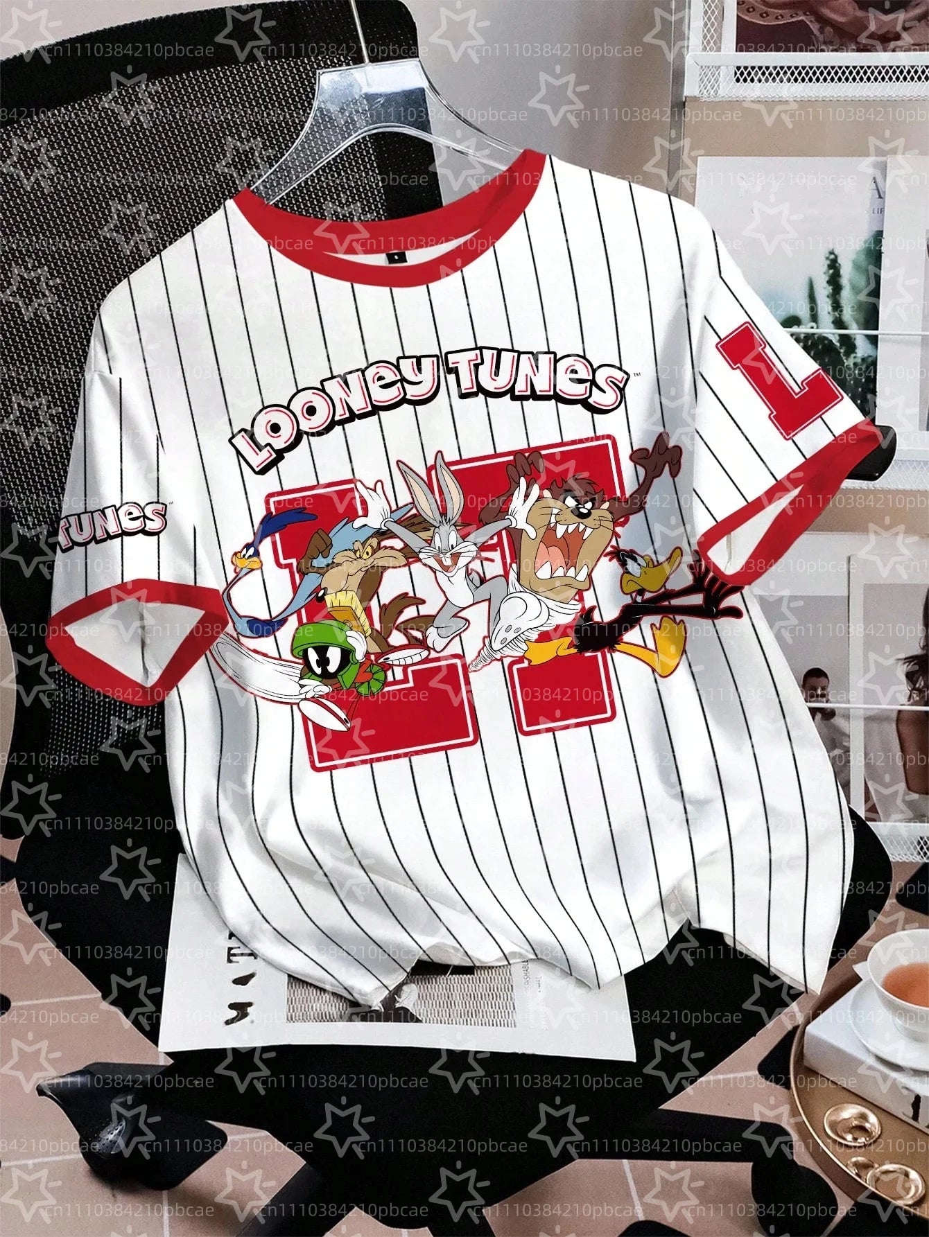 LOONEY TUNES Cartoon Design Pattern Printed Loose Short Sleeve T-shirts Children's Summer Casual Sports Fashion Round Neck Tops